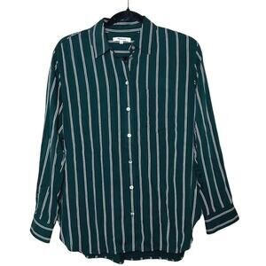 Madewell Women’s Oversized Striped Satin Boy Shirt Green Size XS